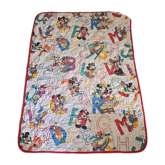 Vintage Dundee Micky Mouse ABC Alphabet Quilted Baby Bedding Blanket 39"x52"